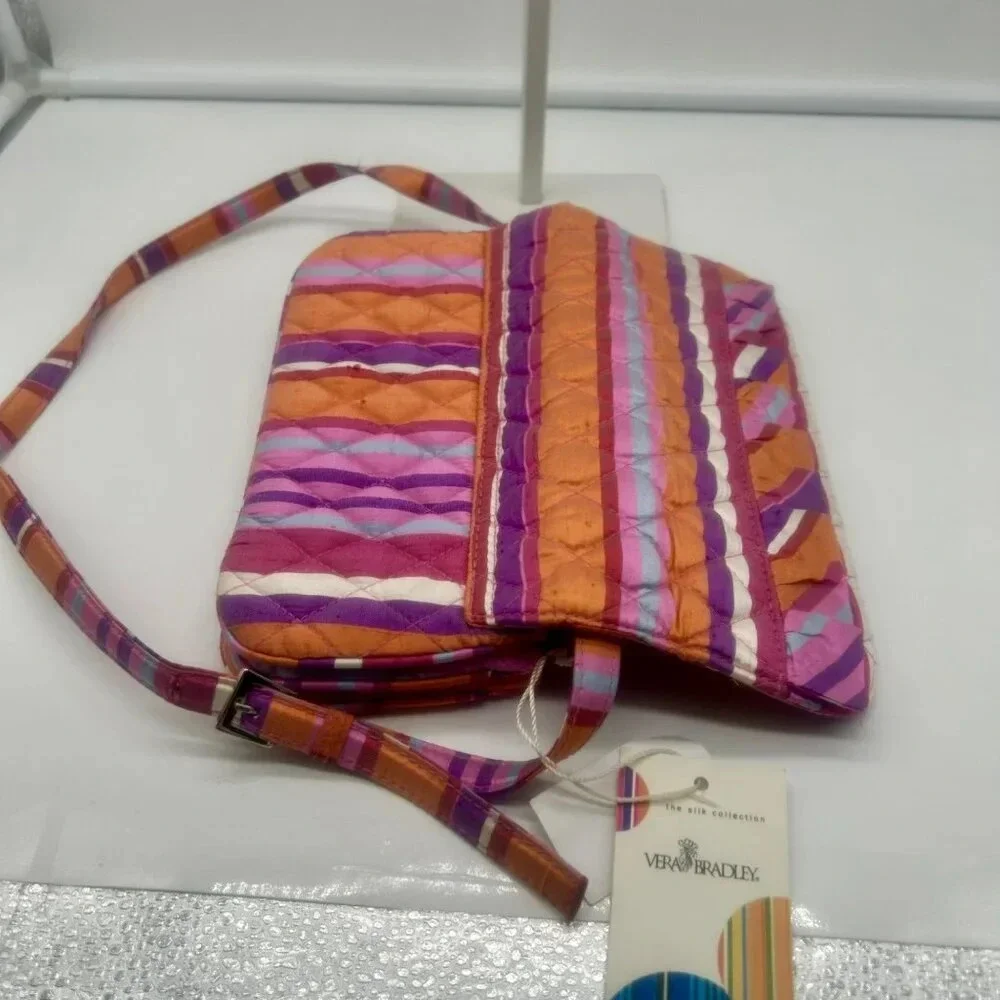 NEW Rare‎ Vera Bradley Caroline Shoulder Bag Clutch Wallet Silk Hibiscus Stripe